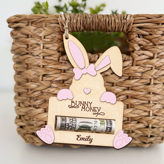 Personalized Bunny Money Holder, Custom Easter Gift For Kids, Wooden Bunny Decorations For Money Holder, Baby Gifts Keepsake For Boys Girls MH77