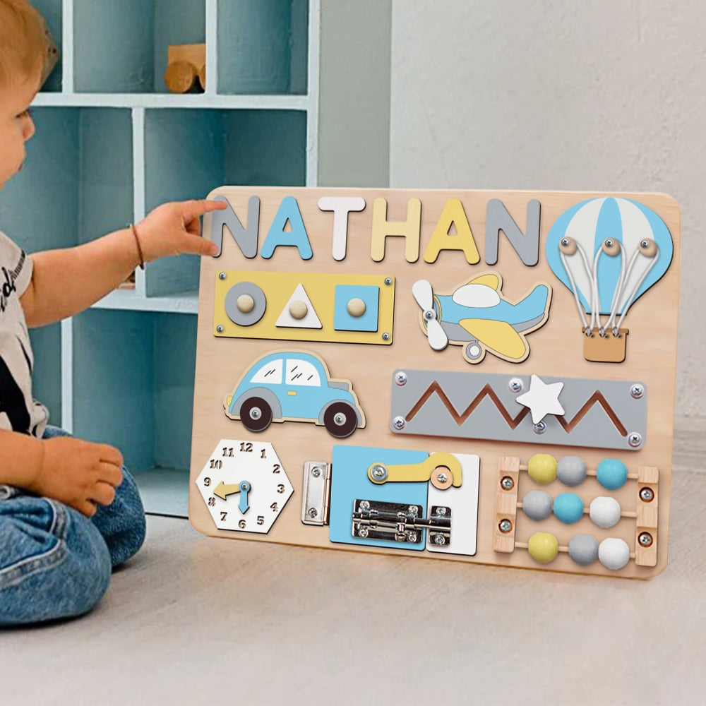 Customized Busy Board With Baby Name - Wooden Montessori Toys, one year  birthday gifts, new dad present ideas