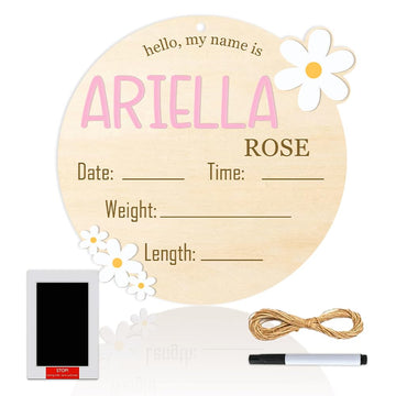 Double Sided Wooden Baby Announcement Sign with Custom Name, Birth Stats, and Footprint Perfect Keepsake for Newborn Hospital Photos, Nursery, and Memory Display BX25