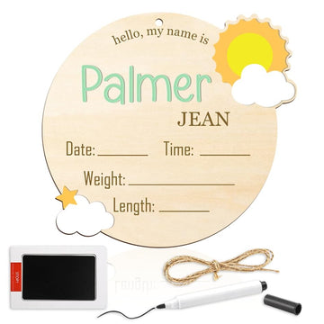 Custom 2in1 Newborn Baby Name Announcement with Stats & Footprint Double Sided Wooden Birth Sign Hospital Photo Prop Baby Shower Nursery Gift BX25