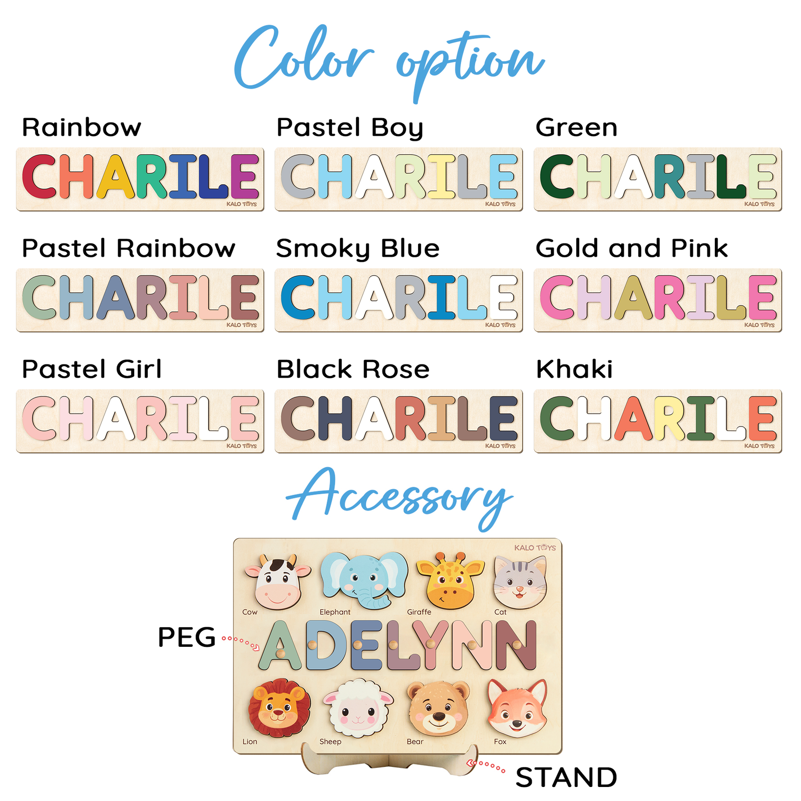 Animal Name Puzzle for Kids, Wooden Toddler Puzzle with Story-Themed Elements, Custom Gifts For 1-3 Year Old, Nursery Decor NP53 - Kindlytoys