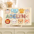 Animal Name Puzzle for Kids, Wooden Toddler Puzzle with Story-Themed Elements, Custom Gifts For 1-3 Year Old, Nursery Decor NP53 - Kindlytoys
