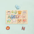 Animal Name Puzzle for Kids, Wooden Toddler Puzzle with Story-Themed Elements, Custom Gifts For 1-3 Year Old, Nursery Decor NP53 - Kindlytoys
