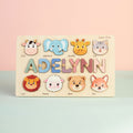 Animal Name Puzzle for Kids, Wooden Toddler Puzzle with Story-Themed Elements, Custom Gifts For 1-3 Year Old, Nursery Decor NP53 - Kindlytoys