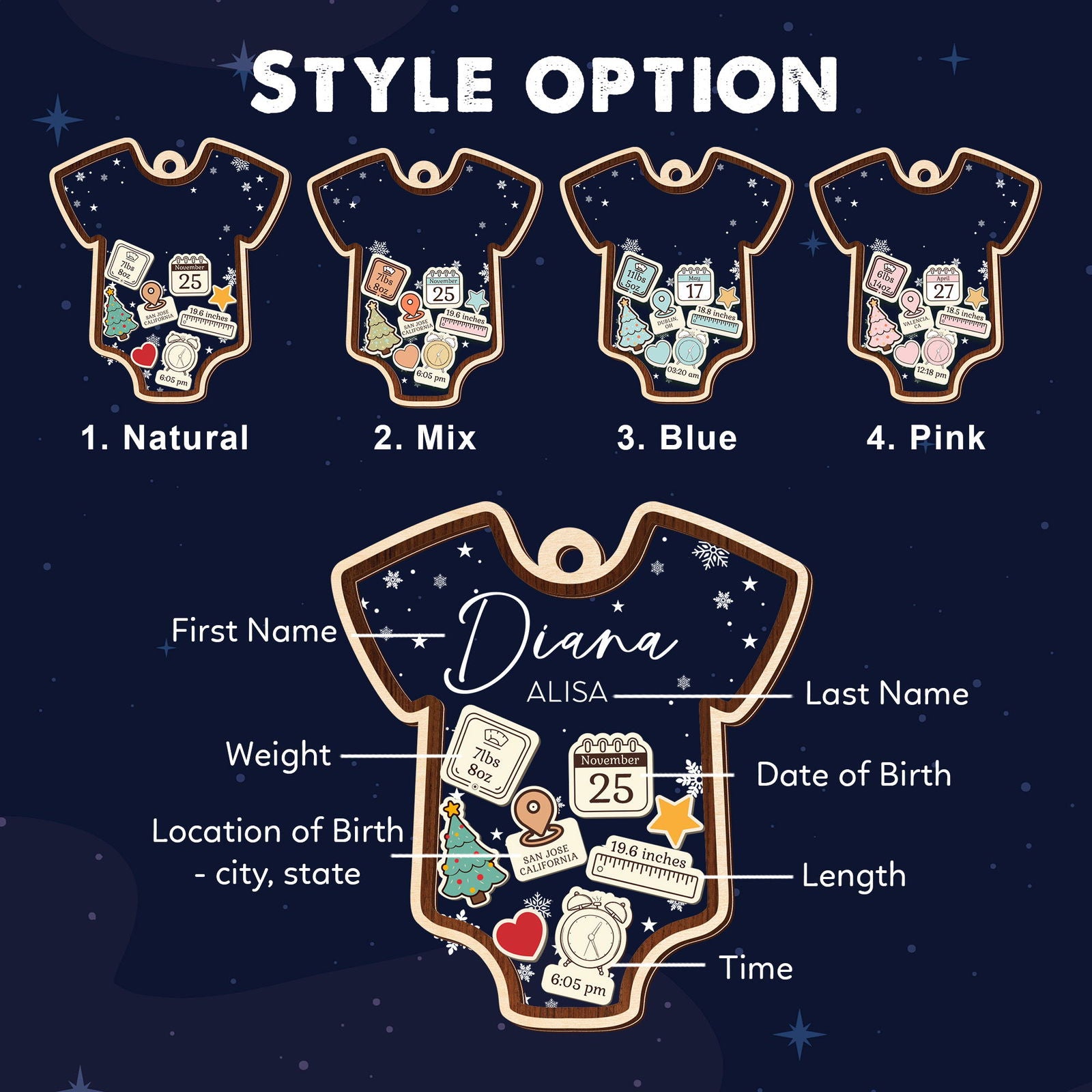 Baby 1st Christmas Ornament, Personalized Baby's First Christmas Ornament, Custom New Baby Gift CF64 - Kindlytoys