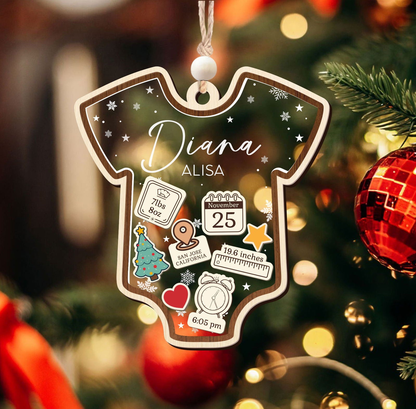 Baby 1st Christmas Ornament, Personalized Baby's First Christmas Ornament, Custom New Baby Gift CF64 - Kindlytoys