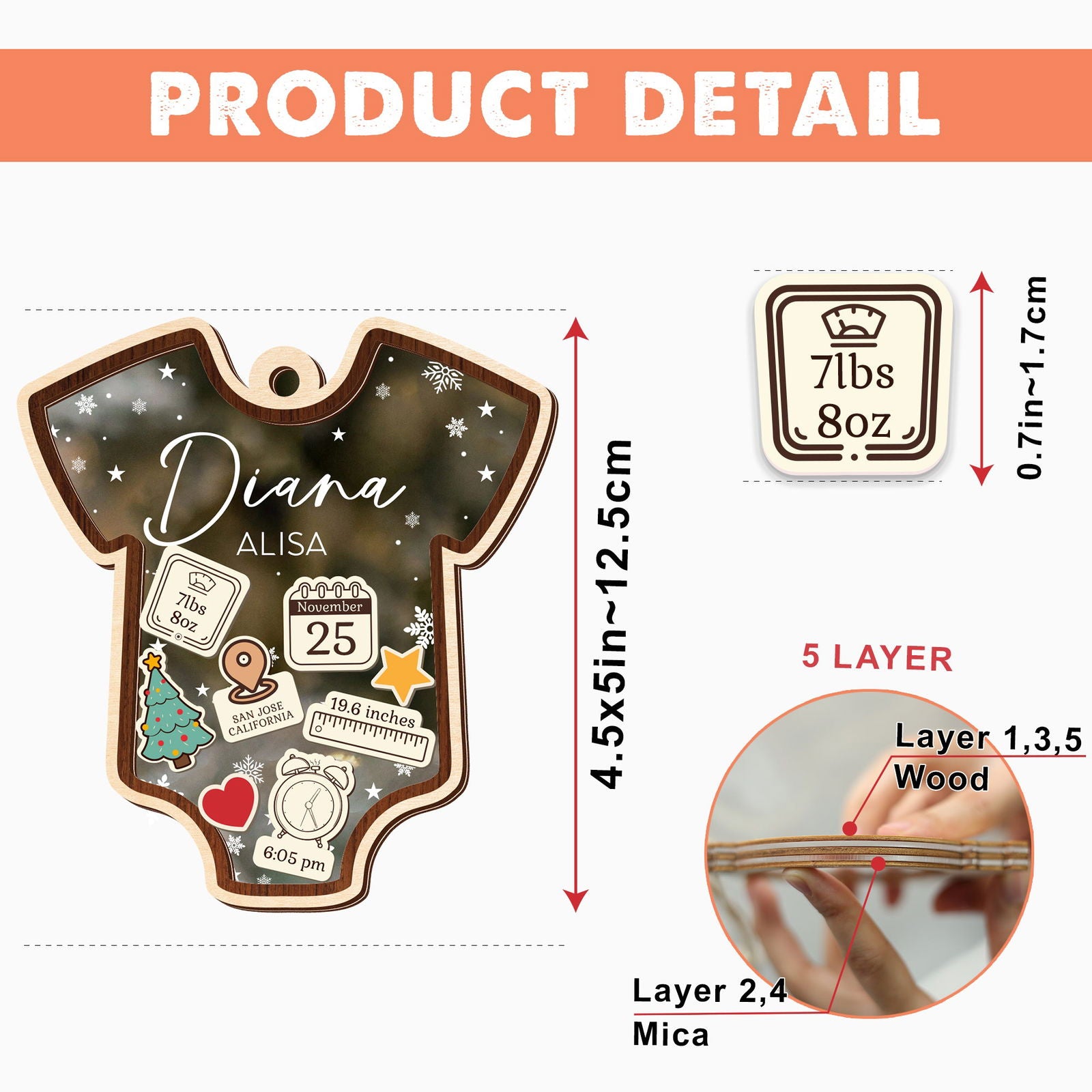 Baby 1st Christmas Ornament, Personalized Baby's First Christmas Ornament, Custom New Baby Gift CF64 - Kindlytoys