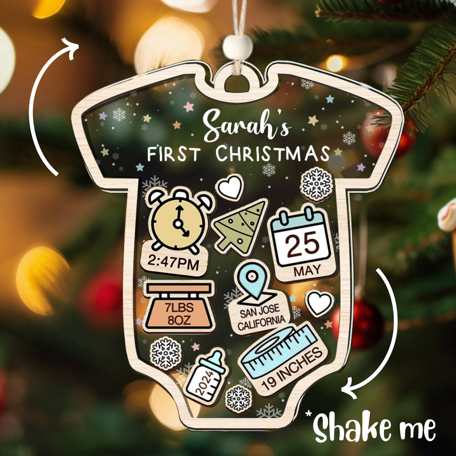 Baby's First Christmas Ornament 2024, Personalized Baby 1st Christmas Ornament, Custom New Baby Gift, 4D Shake Baby Ornament, Nursery Decor