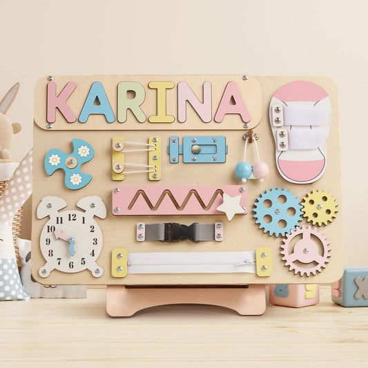 Customized Montessori Busy Board With Baby Name - Wooden Montessori Toys | KindlyToys, BB10 - Kindlytoys