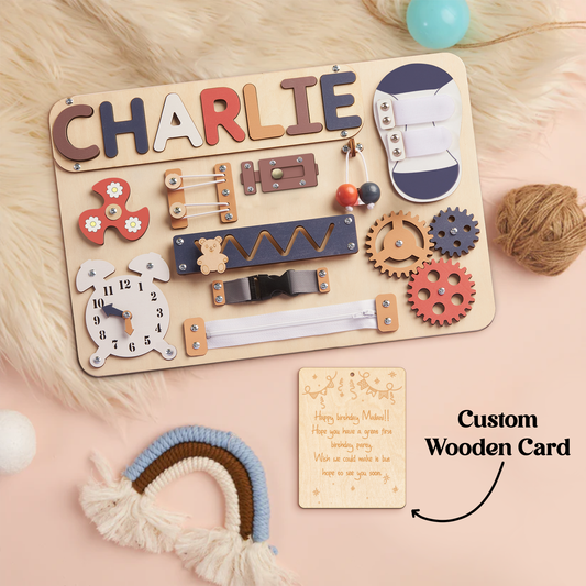 Customized Montessori Busy Board With Baby Name - Wooden Montessori Toys | KindlyToys, BB10 - Kindlytoys