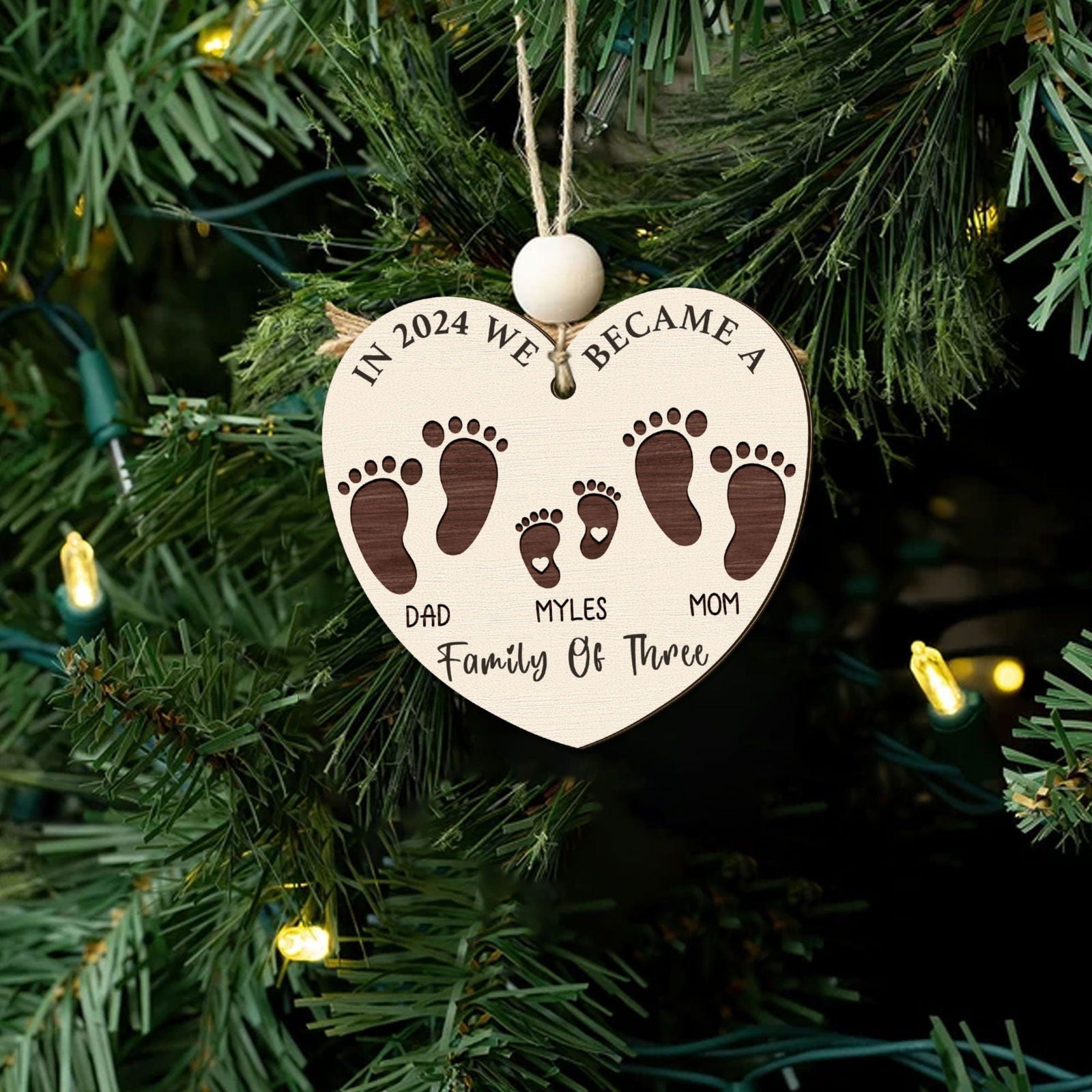 First Christmas As A Family Of Four Footprints, Personalized Custom Shaped Wooden Ornament CF701 - Kindlytoys