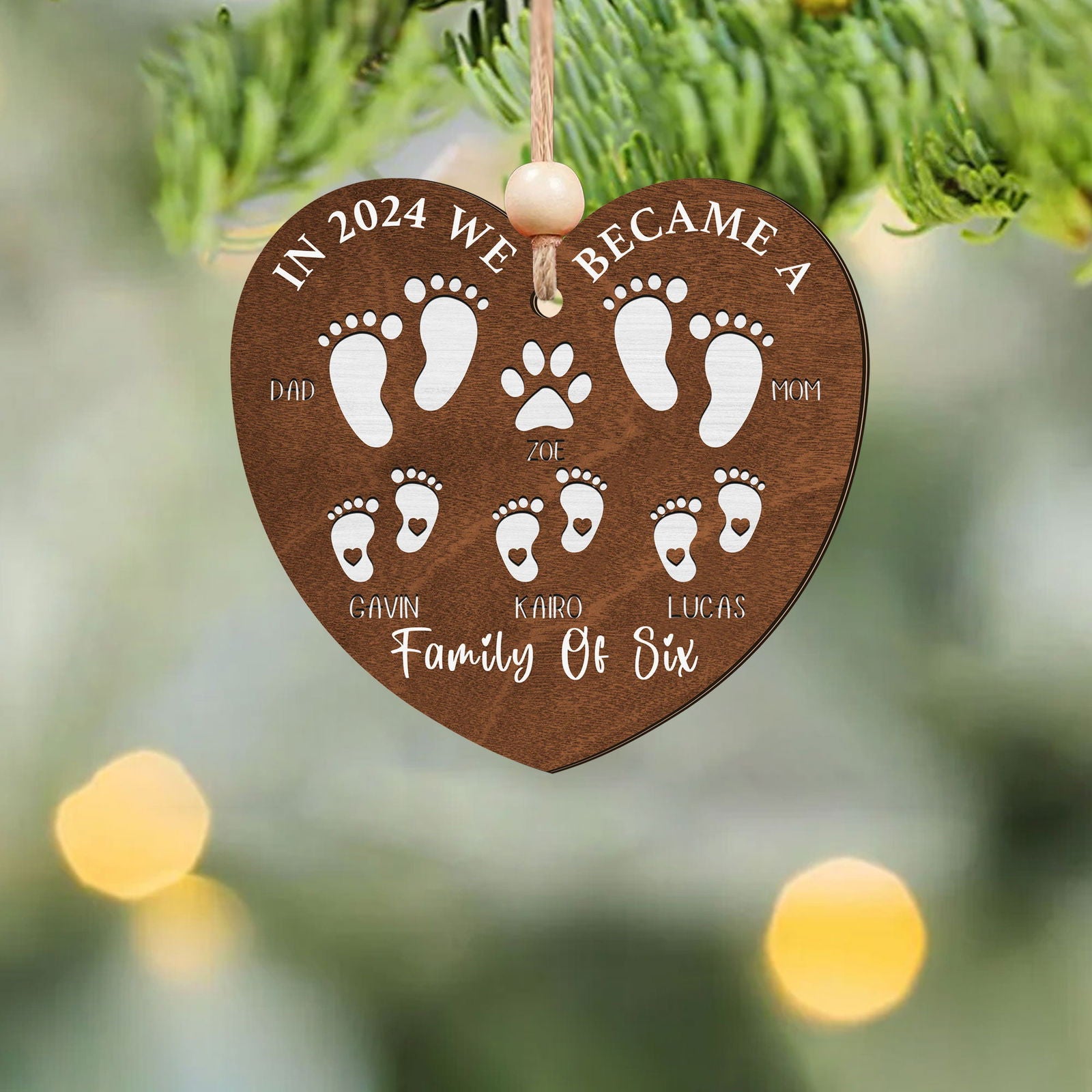 First Christmas As A Family Of Four Footprints, Personalized Custom Shaped Wooden Ornament CF701 - Kindlytoys