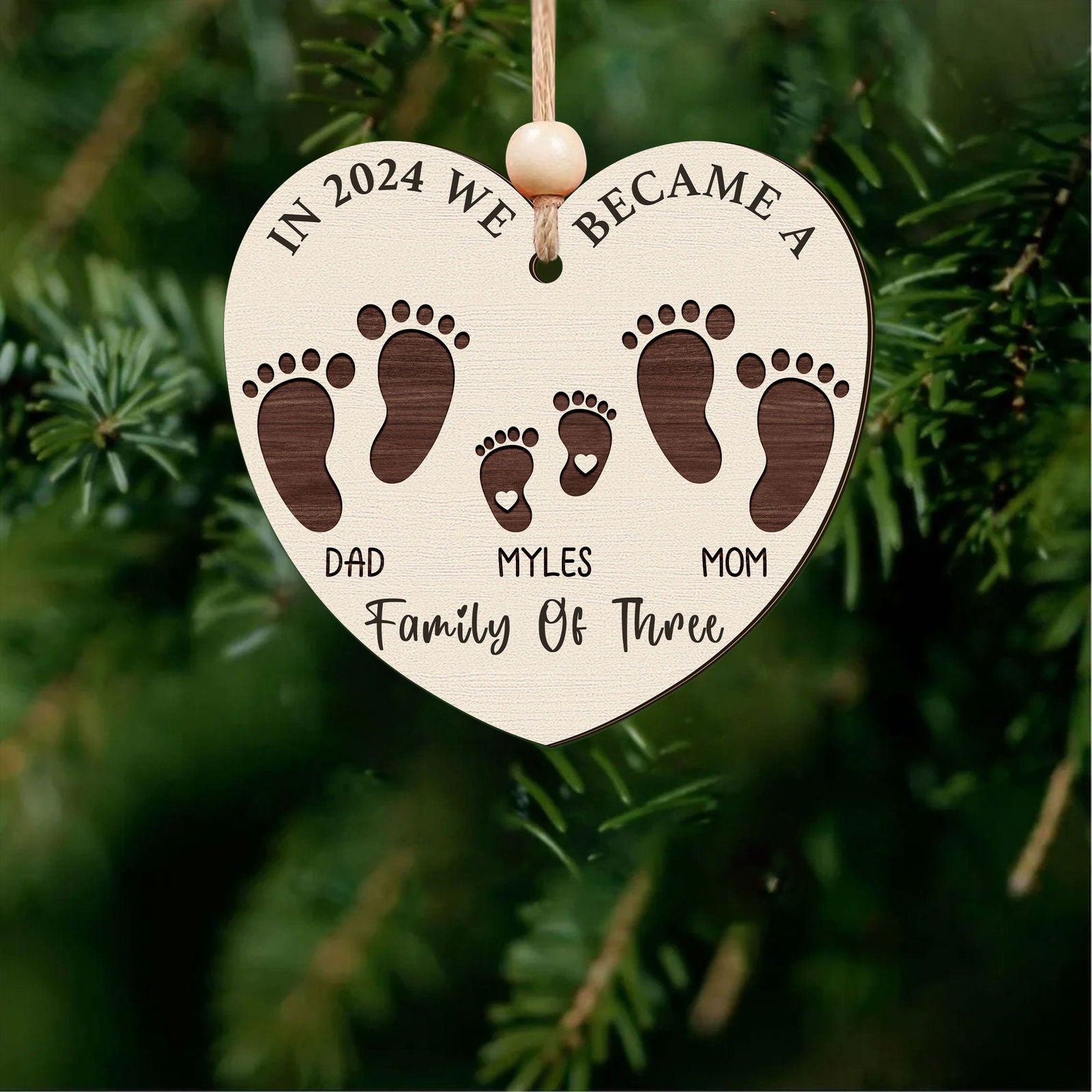 First Christmas As A Family Of Four Footprints, Personalized Custom Shaped Wooden Ornament CF701 - Kindlytoys