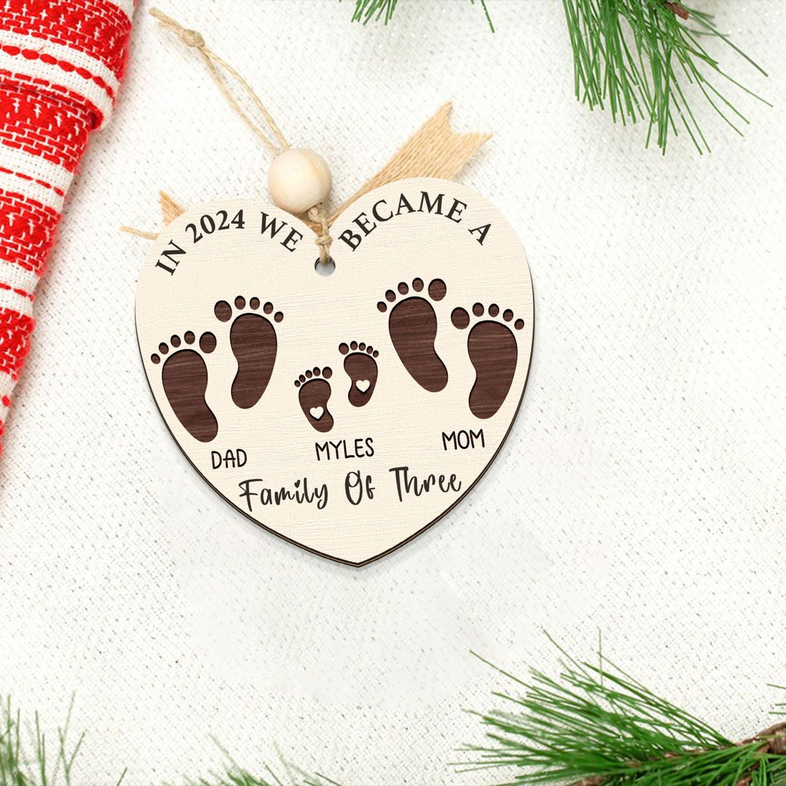 First Christmas As A Family Of Four Footprints, Personalized Custom Shaped Wooden Ornament CF701 - Kindlytoys