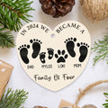 First Christmas As A Family Of Four Footprints, Personalized Custom Shaped Wooden Ornament CF701 - Kindlytoys