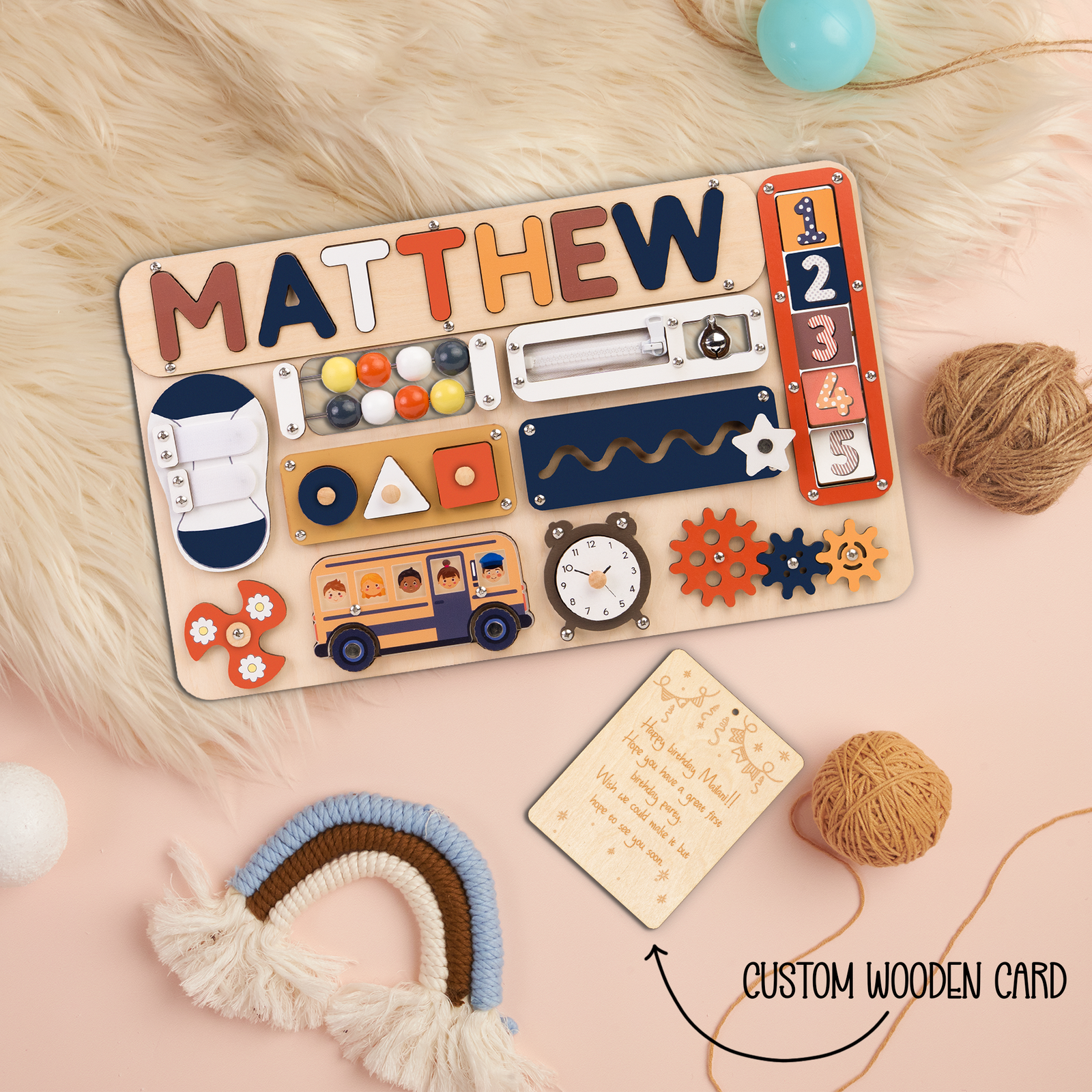 Montessori Busy Board for Toddlers - Wooden Activity Board to Inspire Play & Foster Early Development BB55 - Kindlytoys