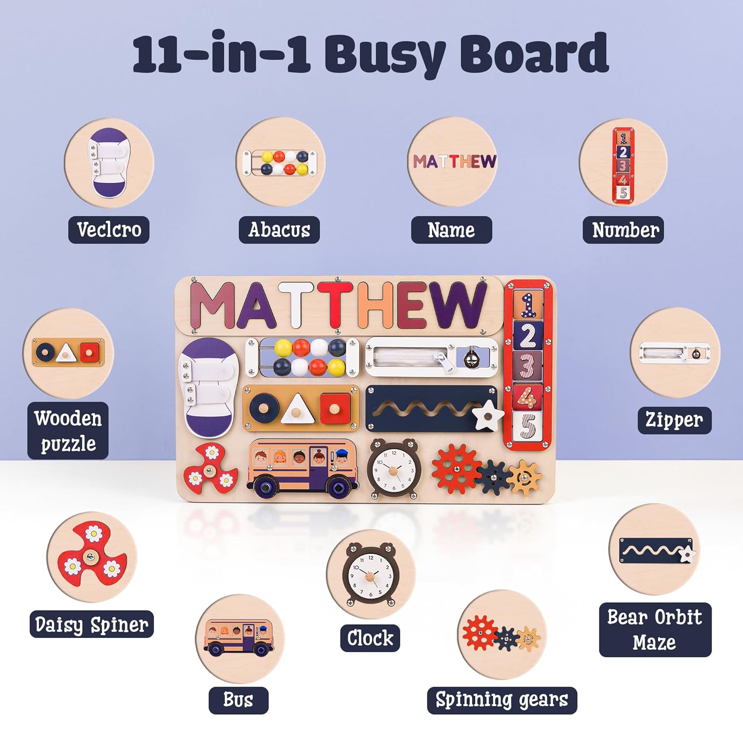 Montessori Busy Board for Toddlers - Wooden Activity Board to Inspire Play & Foster Early Development BB55 - Kindlytoys