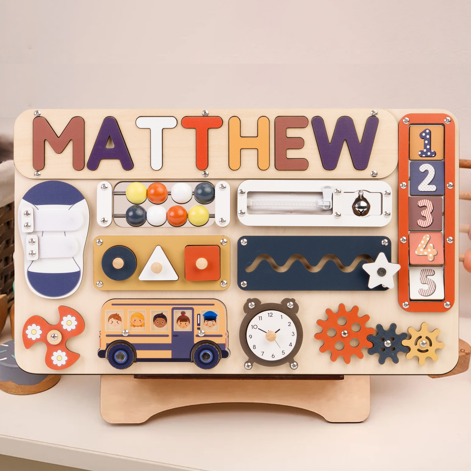 Montessori Busy Board for Toddlers - Wooden Activity Board to Inspire Play & Foster Early Development BB55 - Kindlytoys