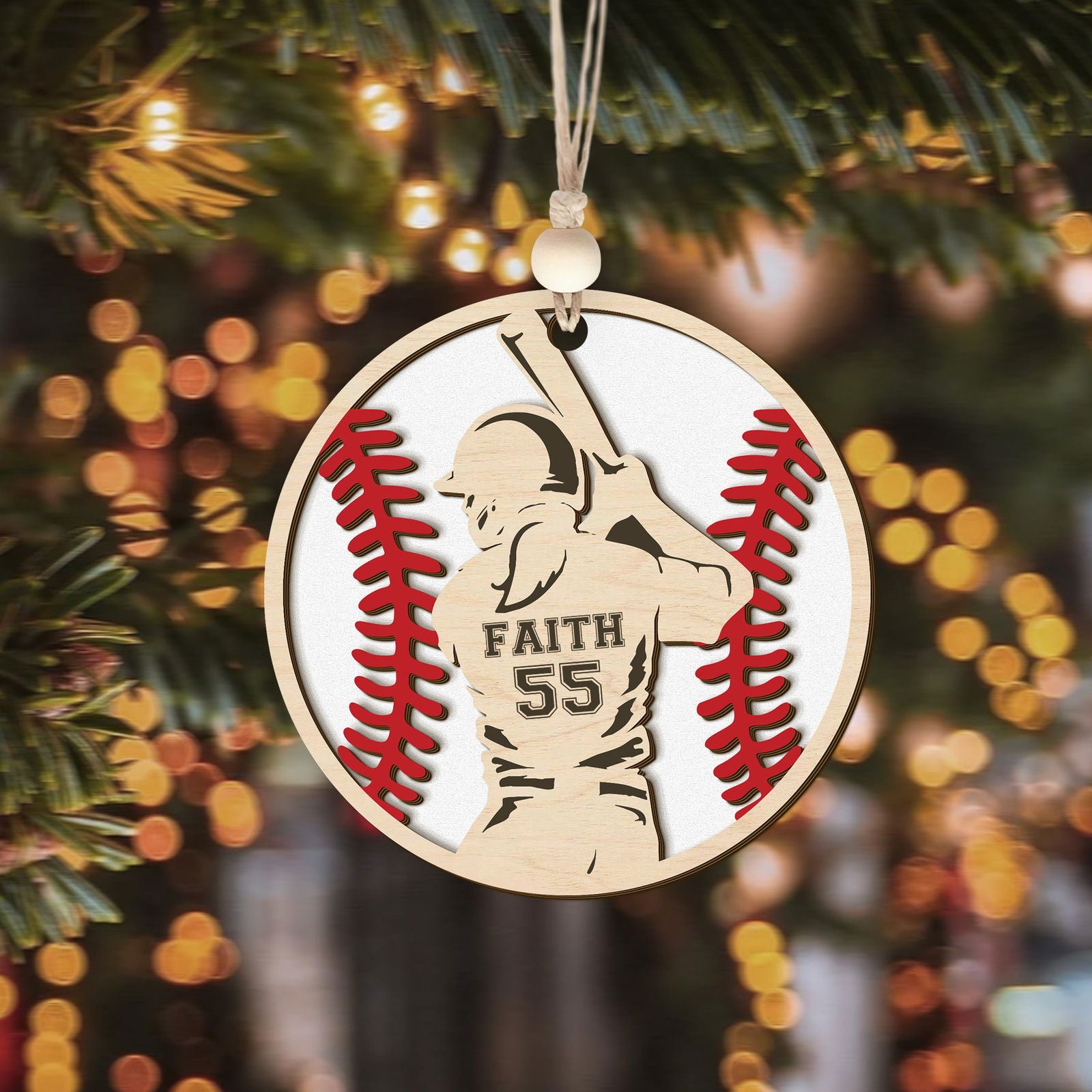 Personalize Baseball Ornament Wooden 2 Layered, Custom Baseball Christmas Ornament, CF915 - Kindlytoys