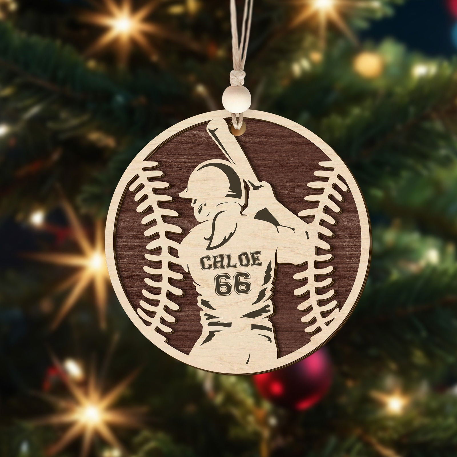 Personalize Baseball Ornament Wooden 2 Layered, Custom Baseball Christmas Ornament, CF915 - Kindlytoys