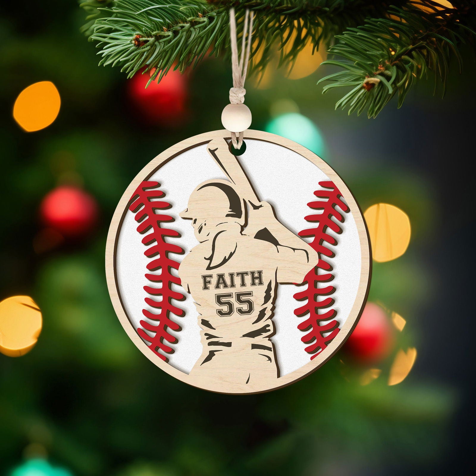 Personalize Baseball Ornament Wooden 2 Layered, Custom Baseball Christmas Ornament, CF915 - Kindlytoys