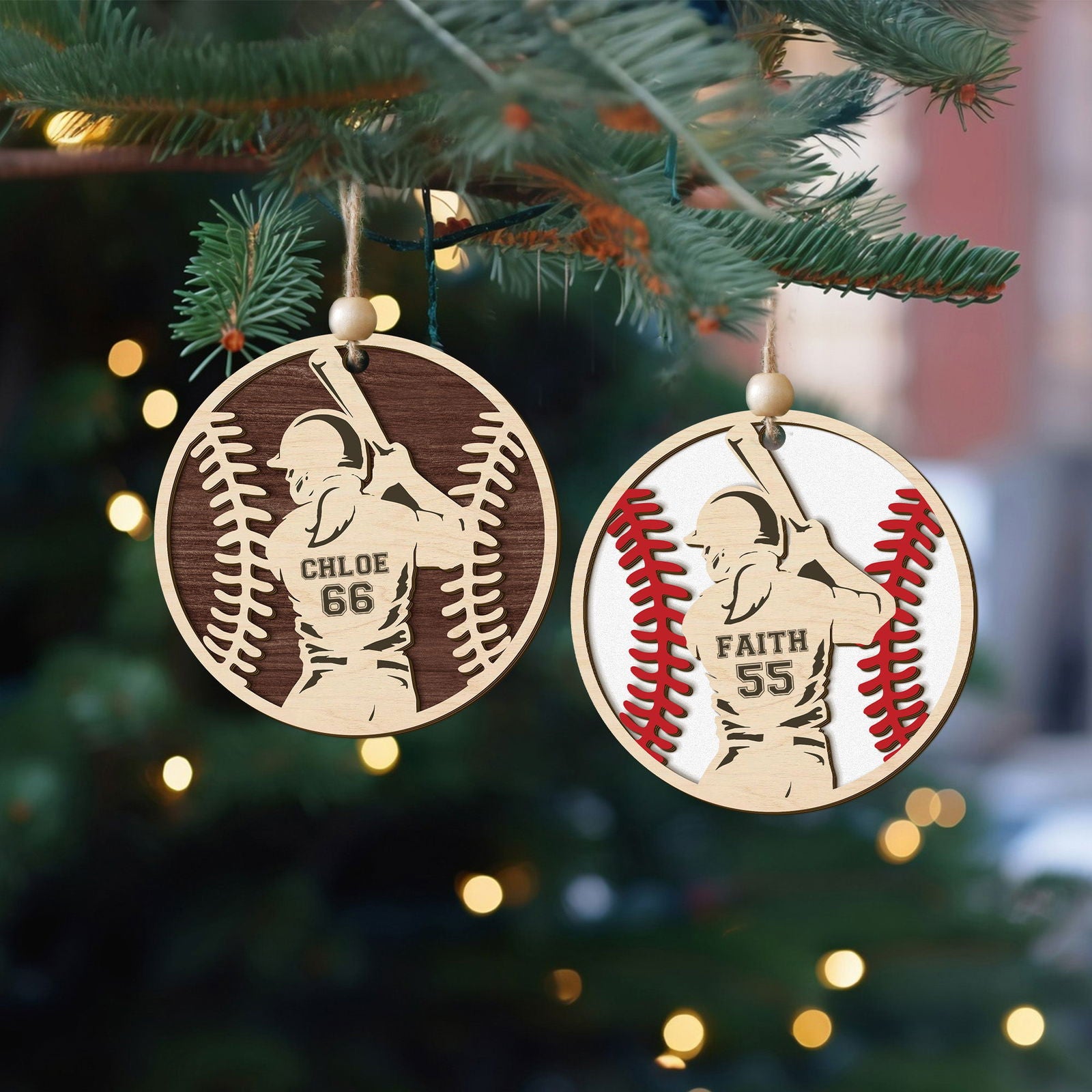 Personalize Baseball Ornament Wooden 2 Layered, Custom Baseball Christmas Ornament, CF915 - Kindlytoys