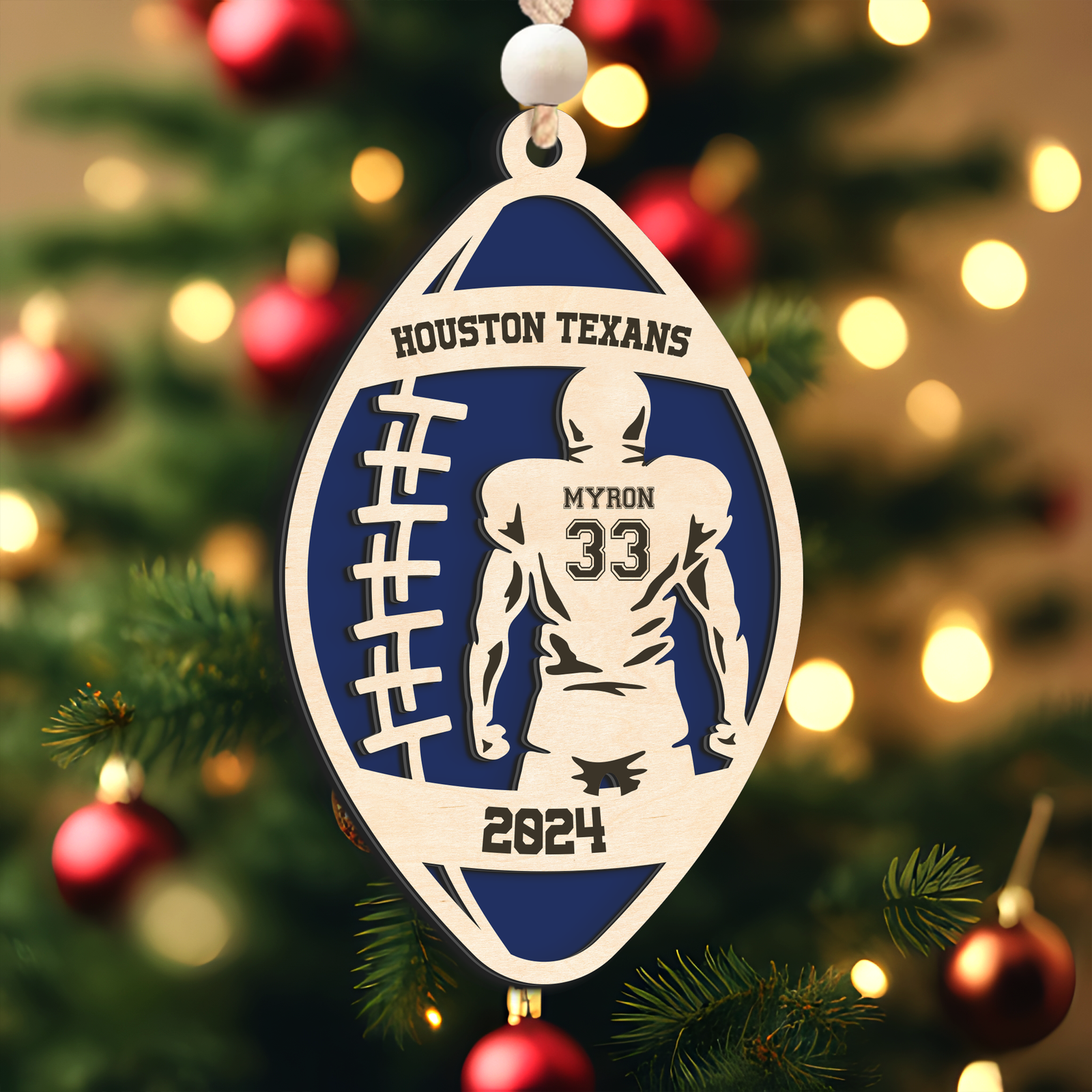 Personalized American Football 2 Layered Wooden Ornament, Custom Name Number Football Player Christmas Ornament, CF927 - Kindlytoys