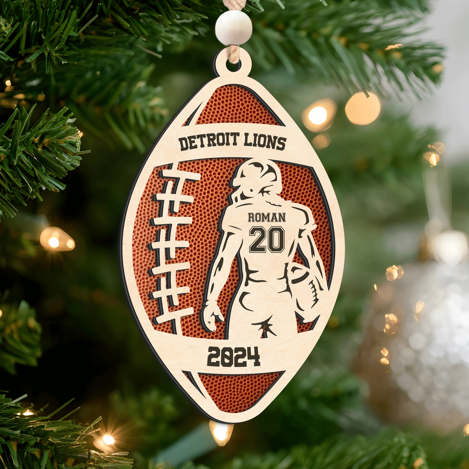 Personalized American Football 2 Layered Wooden Ornament, Custom Name Number Football Player Christmas Ornament, CF927 - Kindlytoys