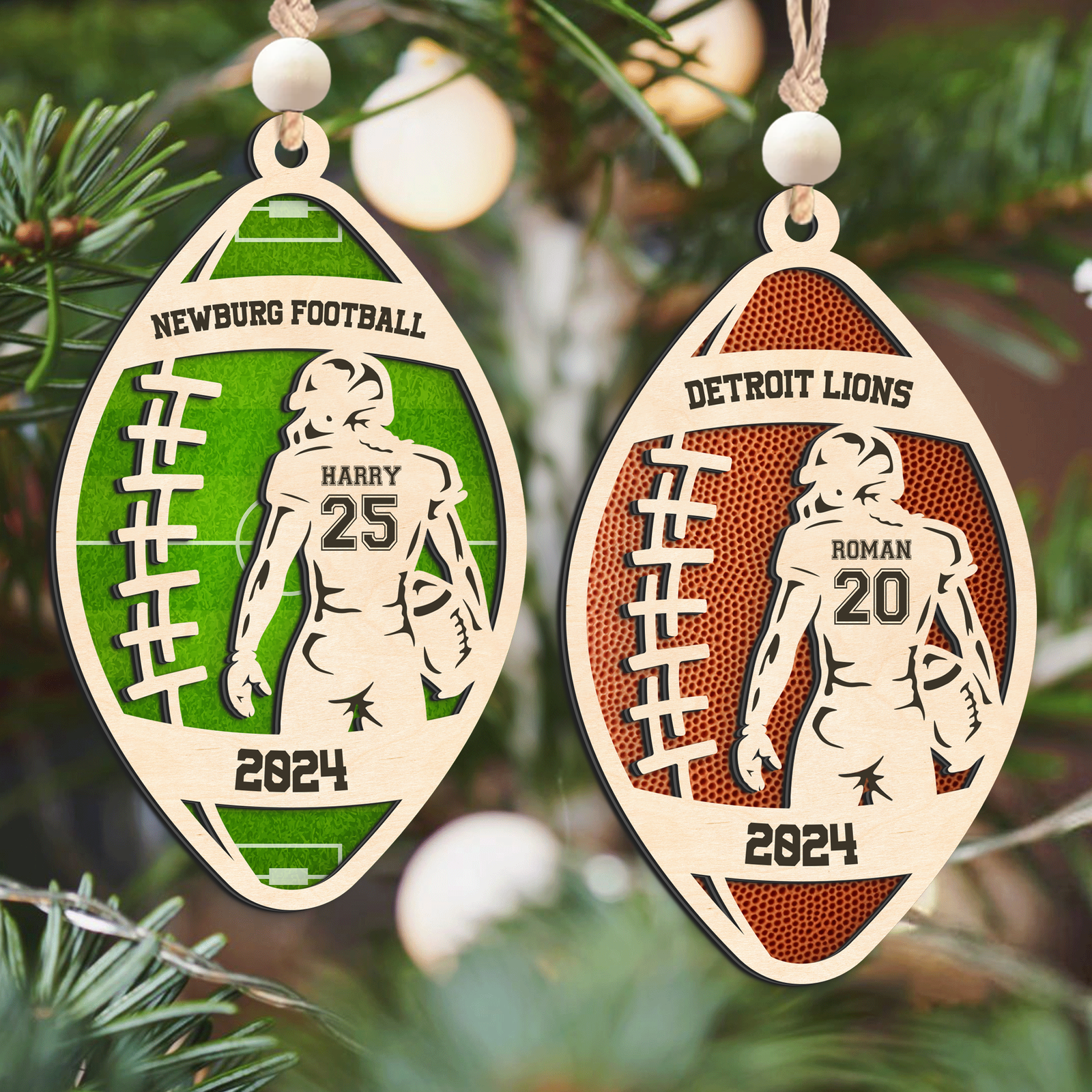 Personalized American Football 2 Layered Wooden Ornament, Custom Name Number Football Player Christmas Ornament, CF927 - Kindlytoys