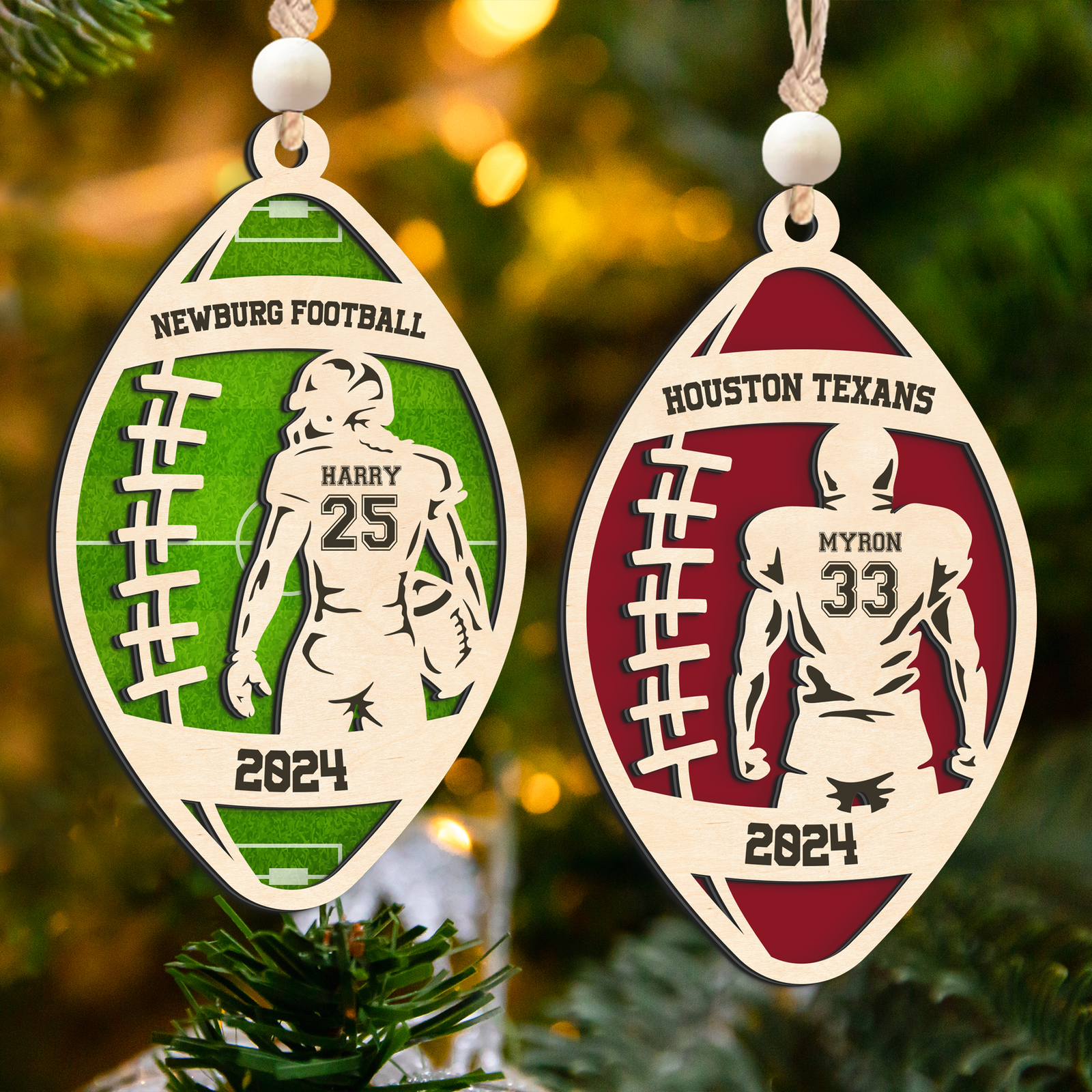 Personalized American Football 2 Layered Wooden Ornament, Custom Name Number Football Player Christmas Ornament, CF927 - Kindlytoys