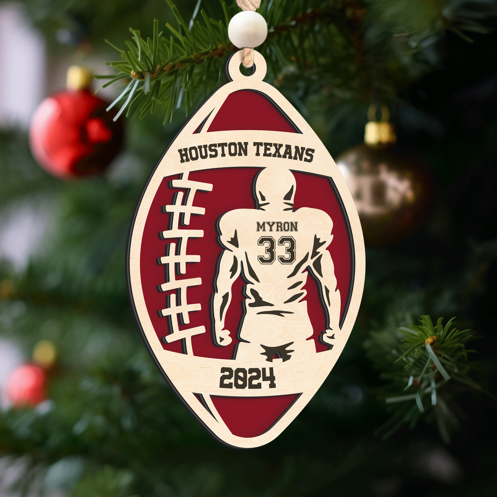 Personalized American Football 2 Layered Wooden Ornament, Custom Name Number Football Player Christmas Ornament, CF927 - Kindlytoys