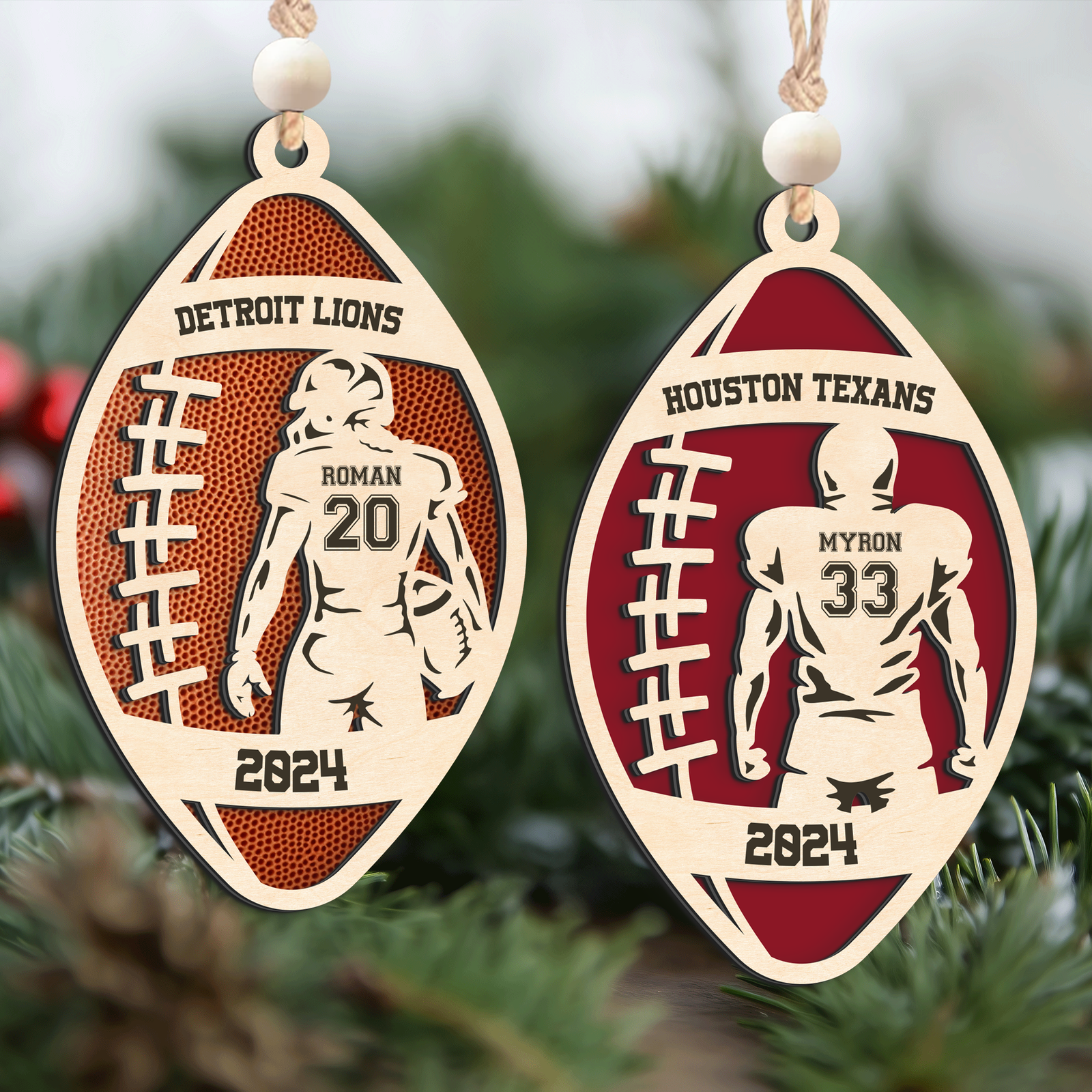 Personalized American Football 2 Layered Wooden Ornament, Custom Name Number Football Player Christmas Ornament, CF927 - Kindlytoys