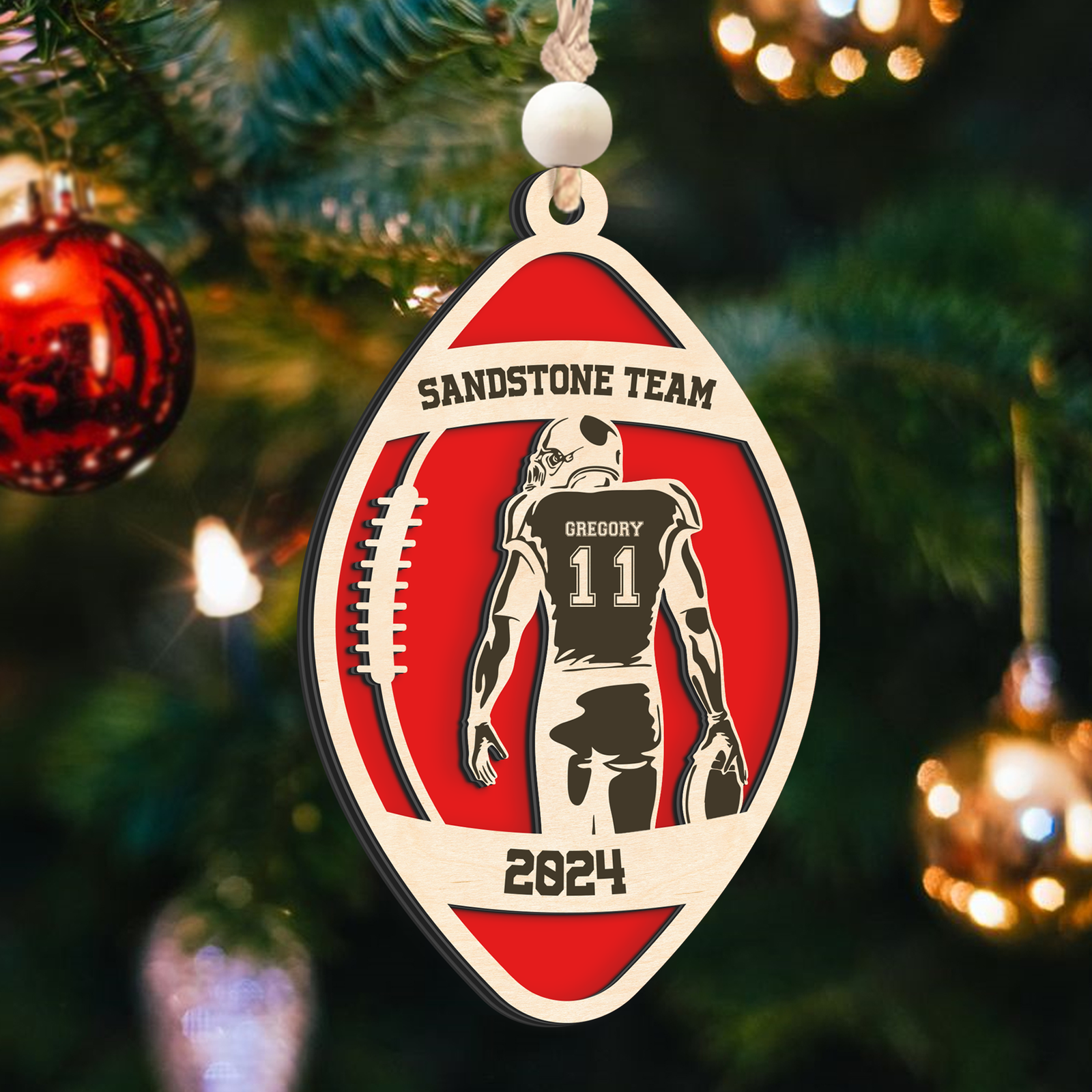 Personalized American Football Ornament, Football Player 2 Layered Wooden Ornament, CF922 - Kindlytoys