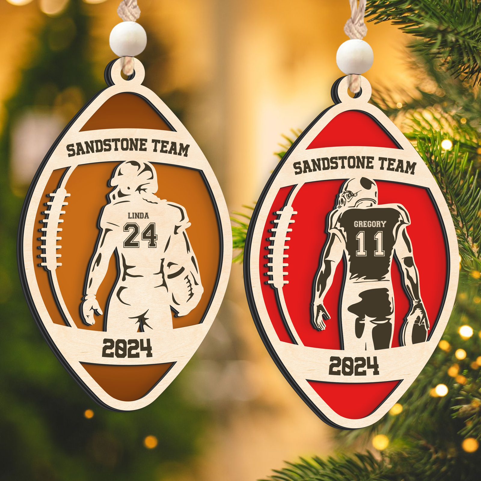 Personalized American Football Ornament, Football Player 2 Layered Wooden Ornament, CF922 - Kindlytoys