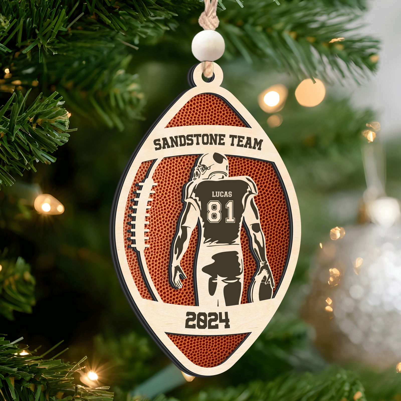 Personalized American Football Ornament, Football Player 2 Layered Wooden Ornament, CF922 - Kindlytoys