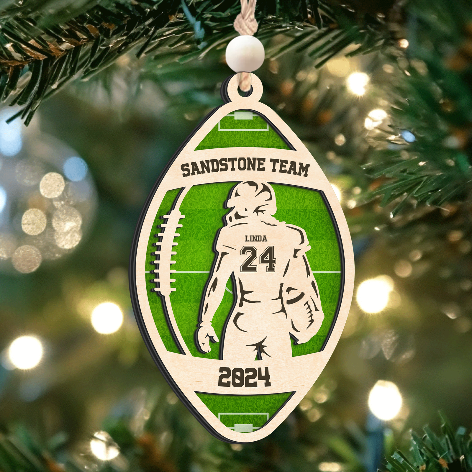 Personalized American Football Ornament, Football Player 2 Layered Wooden Ornament, CF922 - Kindlytoys