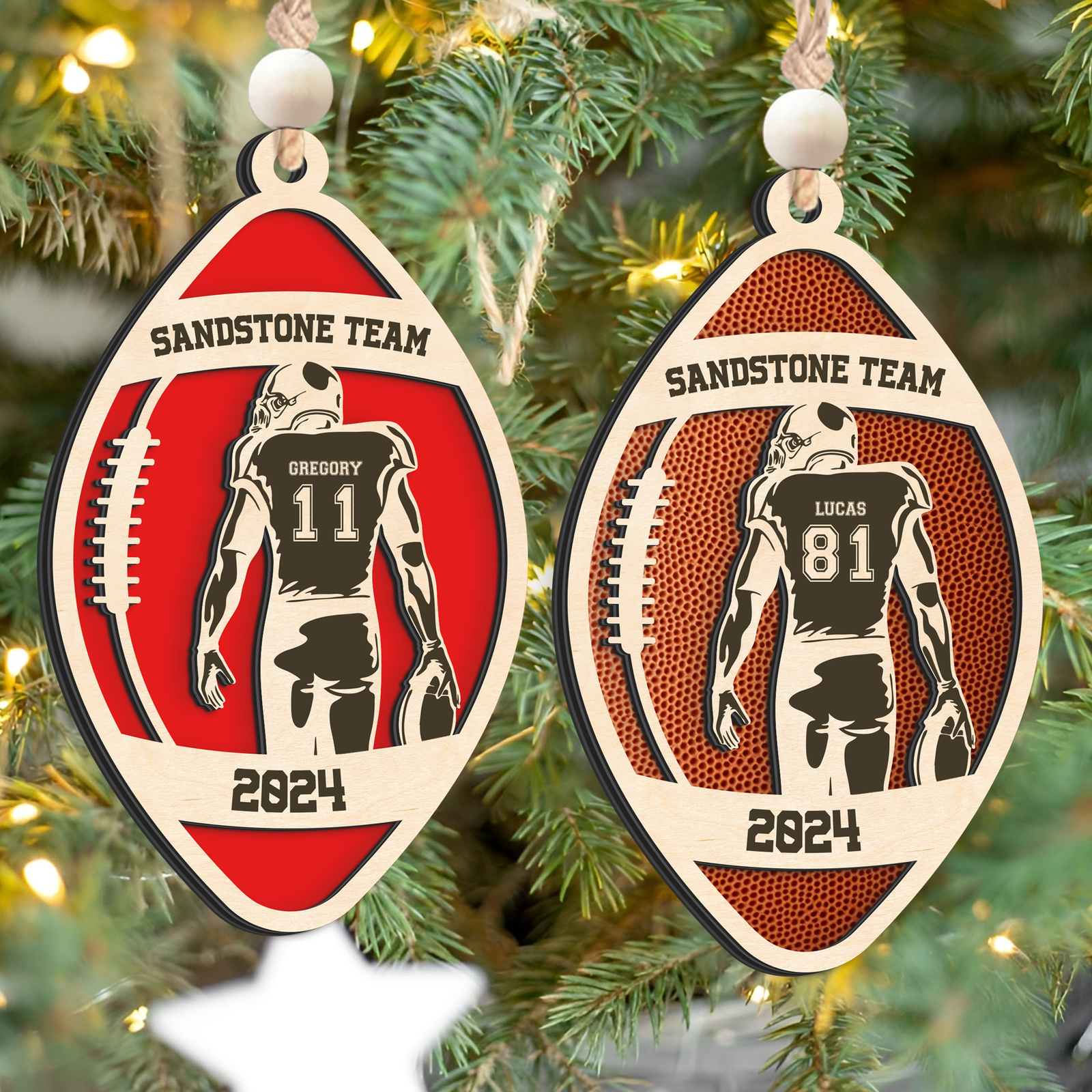 Personalized American Football Ornament, Football Player 2 Layered Wooden Ornament, CF922 - Kindlytoys