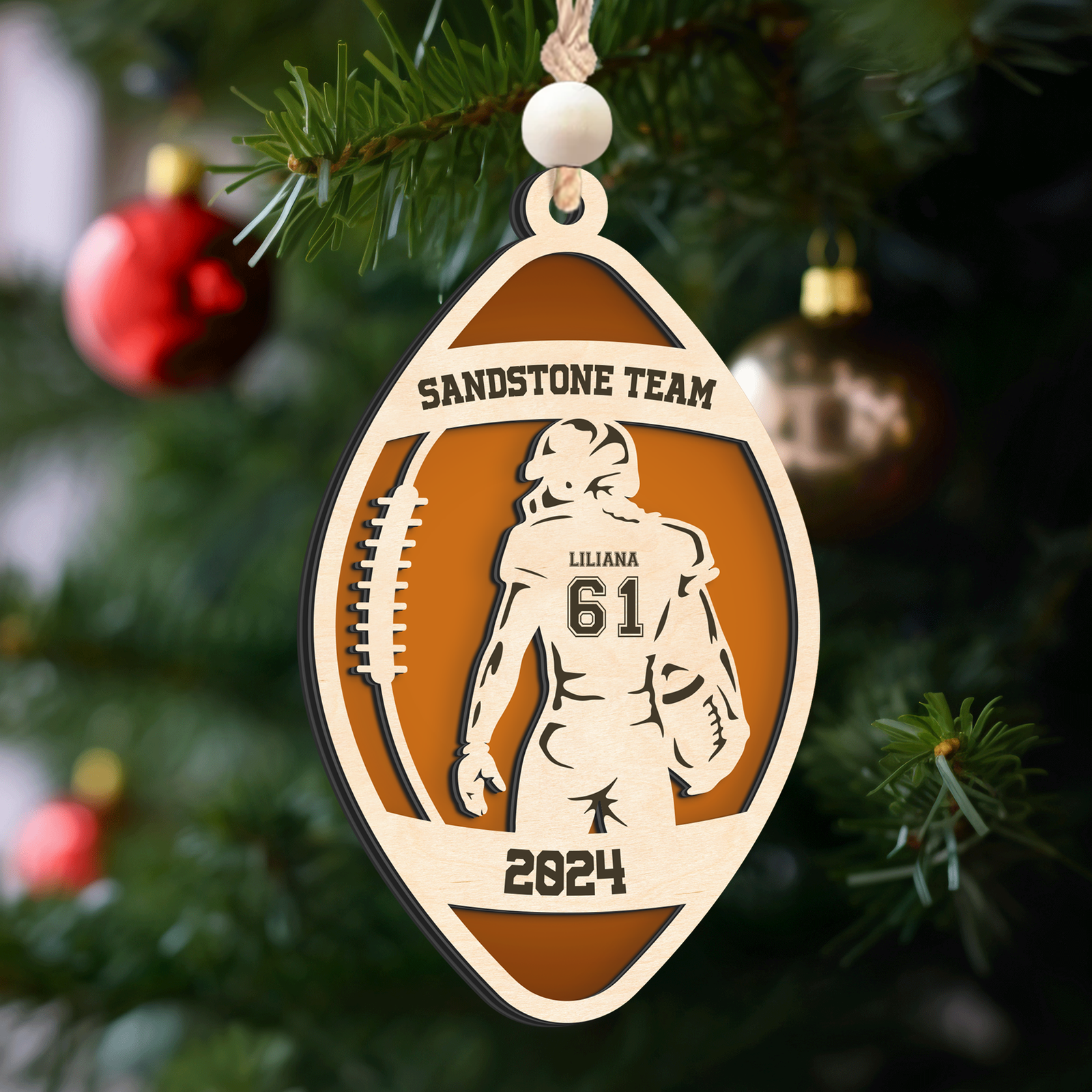 Personalized American Football Ornament, Football Player 2 Layered Wooden Ornament, CF922 - Kindlytoys
