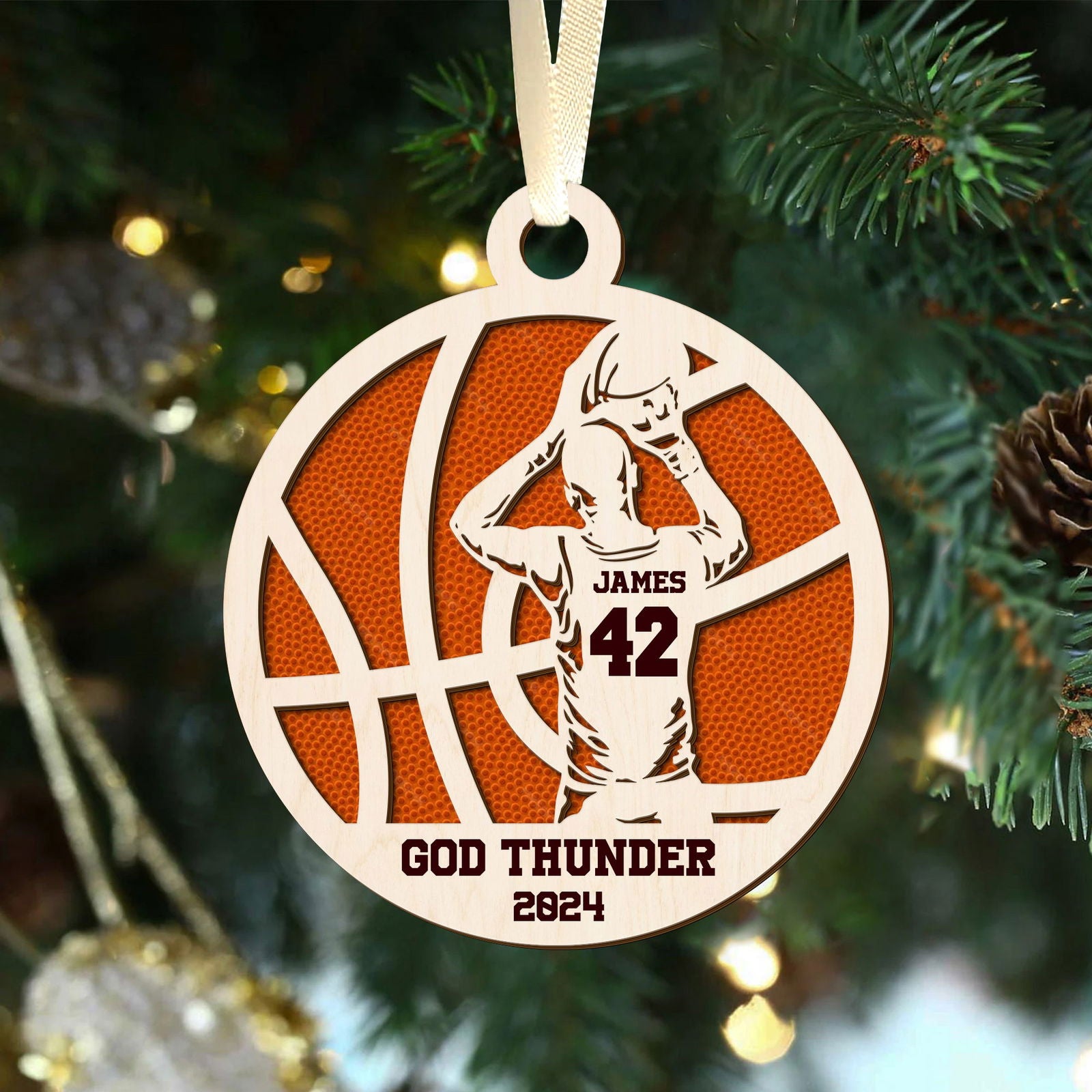 Personalized Basketball Ornament, Custom Basketball Wood Ornament 2 Layered CF432 - Kindlytoys