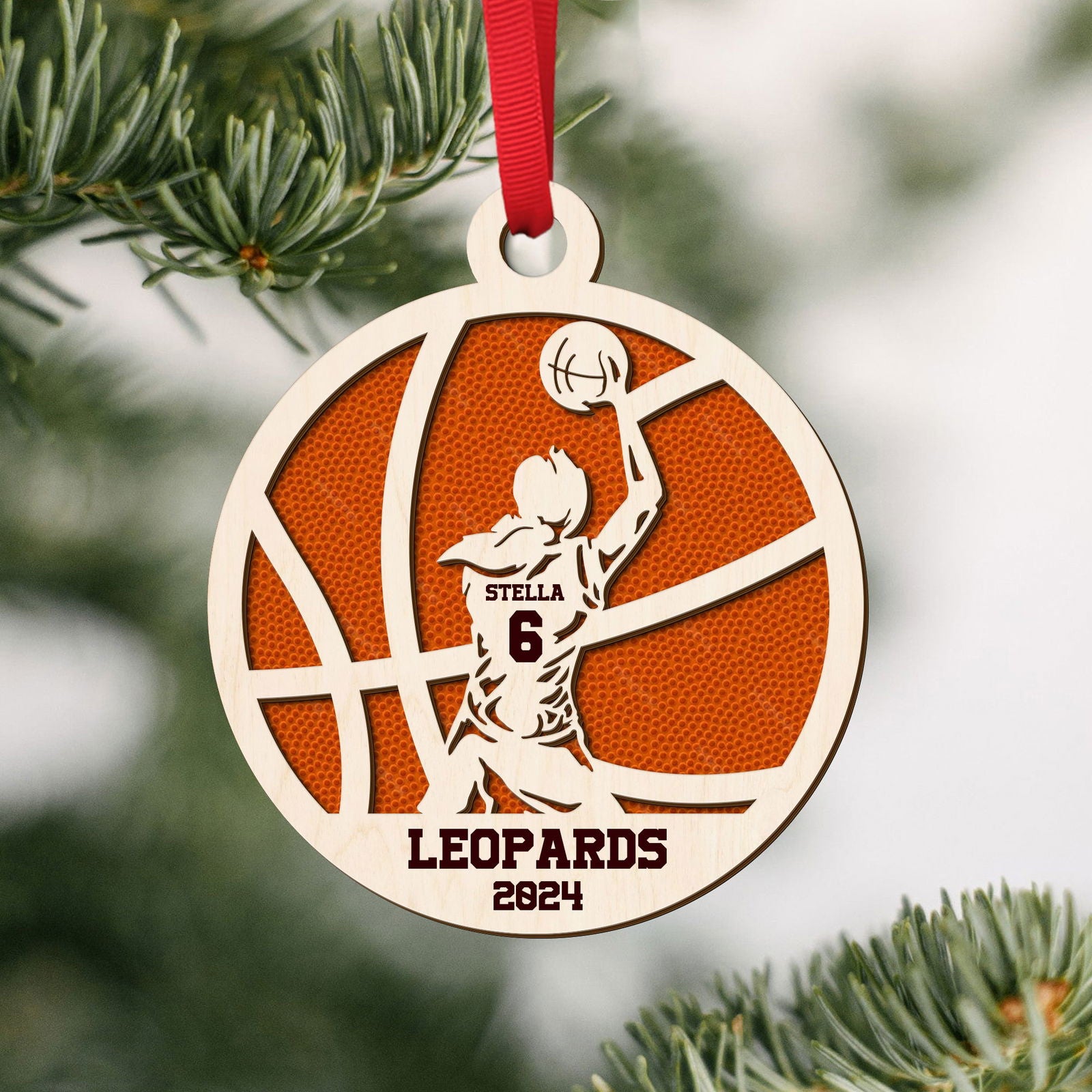 Personalized Basketball Ornament, Custom Basketball Wood Ornament 2 Layered CF432 - Kindlytoys