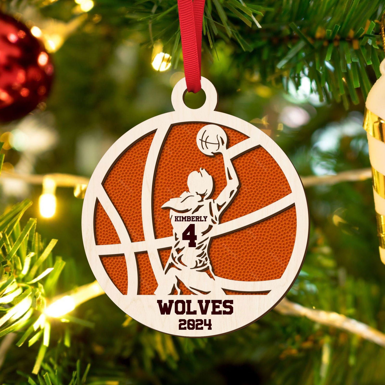 Personalized Basketball Ornament, Custom Basketball Wood Ornament 2 Layered CF432 - Kindlytoys