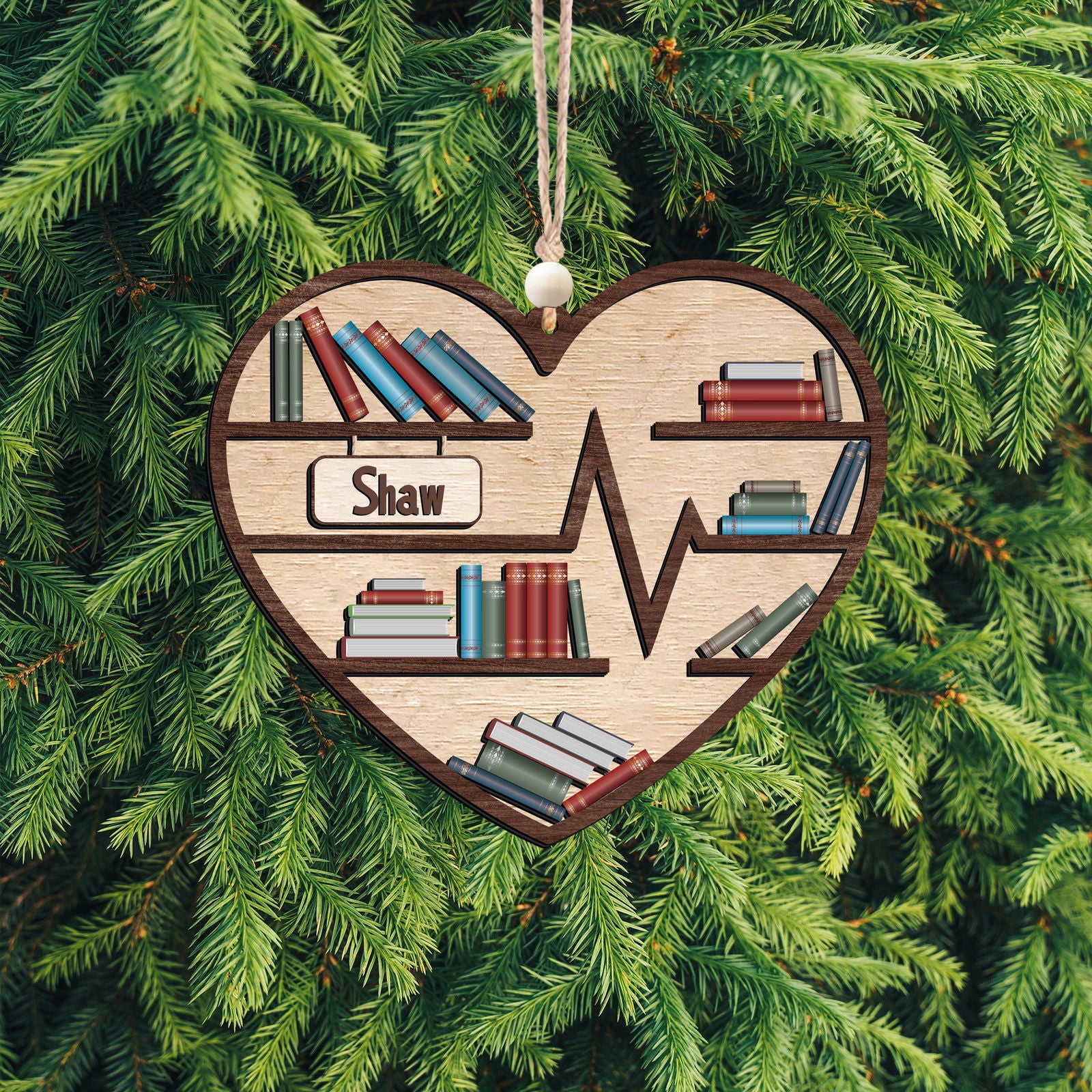 Personalized Book Lovers Heart Ornament, Book Tree Wooden Ornament Gift For Librarian CF159 - Kindlytoys