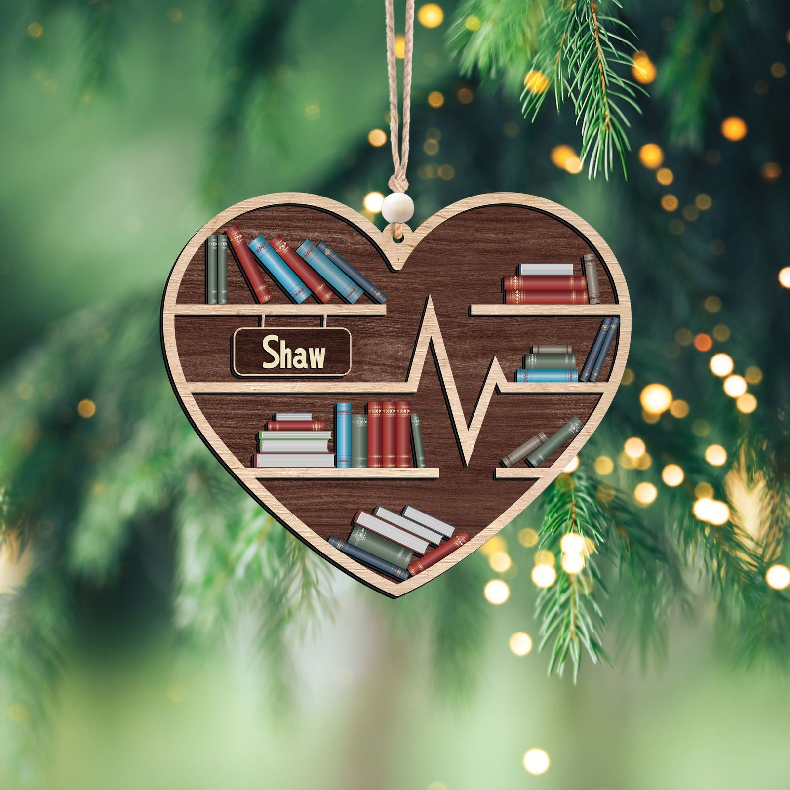 Personalized Book Lovers Heart Ornament, Book Tree Wooden Ornament Gift For Librarian CF159 - Kindlytoys