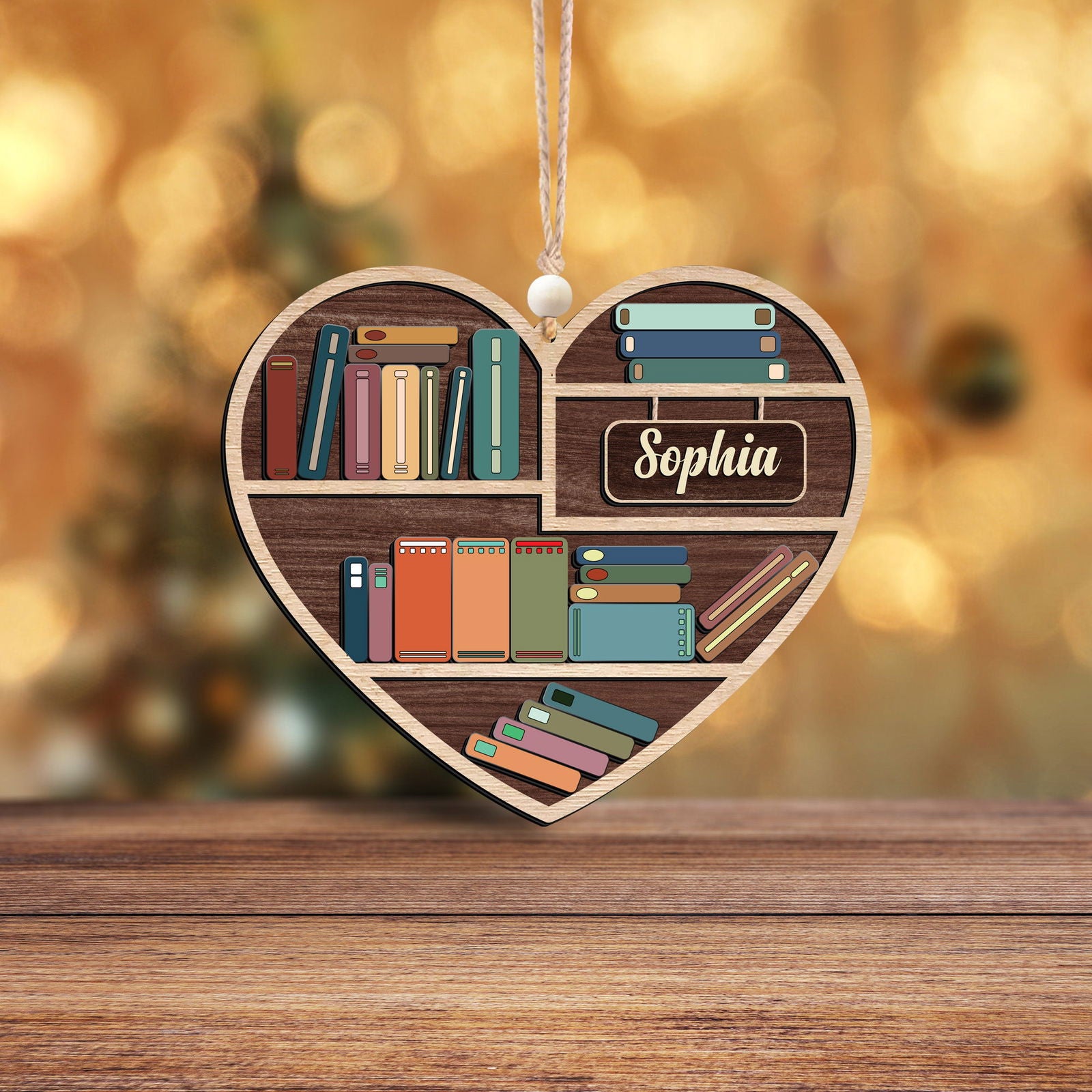 Personalized Book Lovers Heart Ornament, Book Tree Wooden Ornament Gift For Librarian CF159 - Kindlytoys