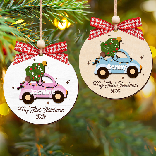 Personalized Christmas Car Baby Ornament, Wooden Baby First Christmas Ornament CF634 - Kindlytoys