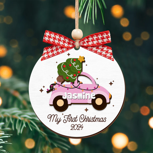 Personalized Christmas Car Baby Ornament, Wooden Baby First Christmas Ornament CF634 - Kindlytoys