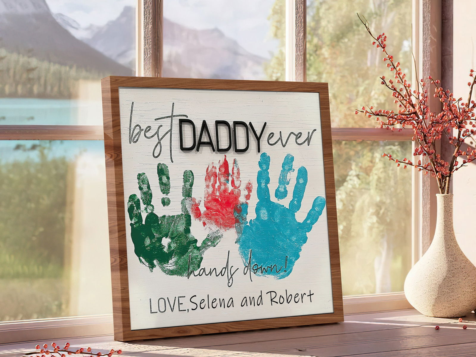 Personalized Dad Wooden Sign, Custom Hands Down Best Dad Ever, Celebrate Dad with Handprints, Handmade gift ideas for dad DD02 - Kindlytoys