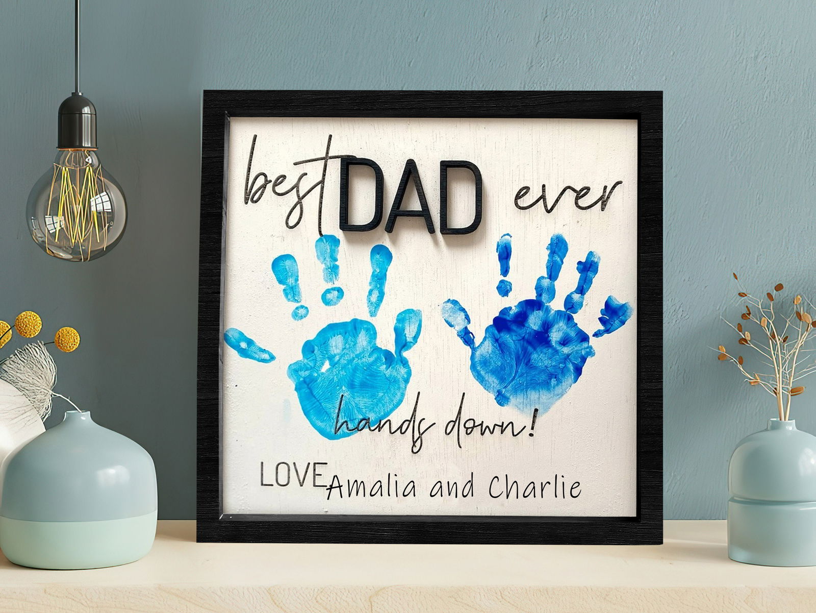 Personalized Dad Wooden Sign, Custom Hands Down Best Dad Ever, Celebrate Dad with Handprints, Handmade gift ideas for dad DD02 - Kindlytoys