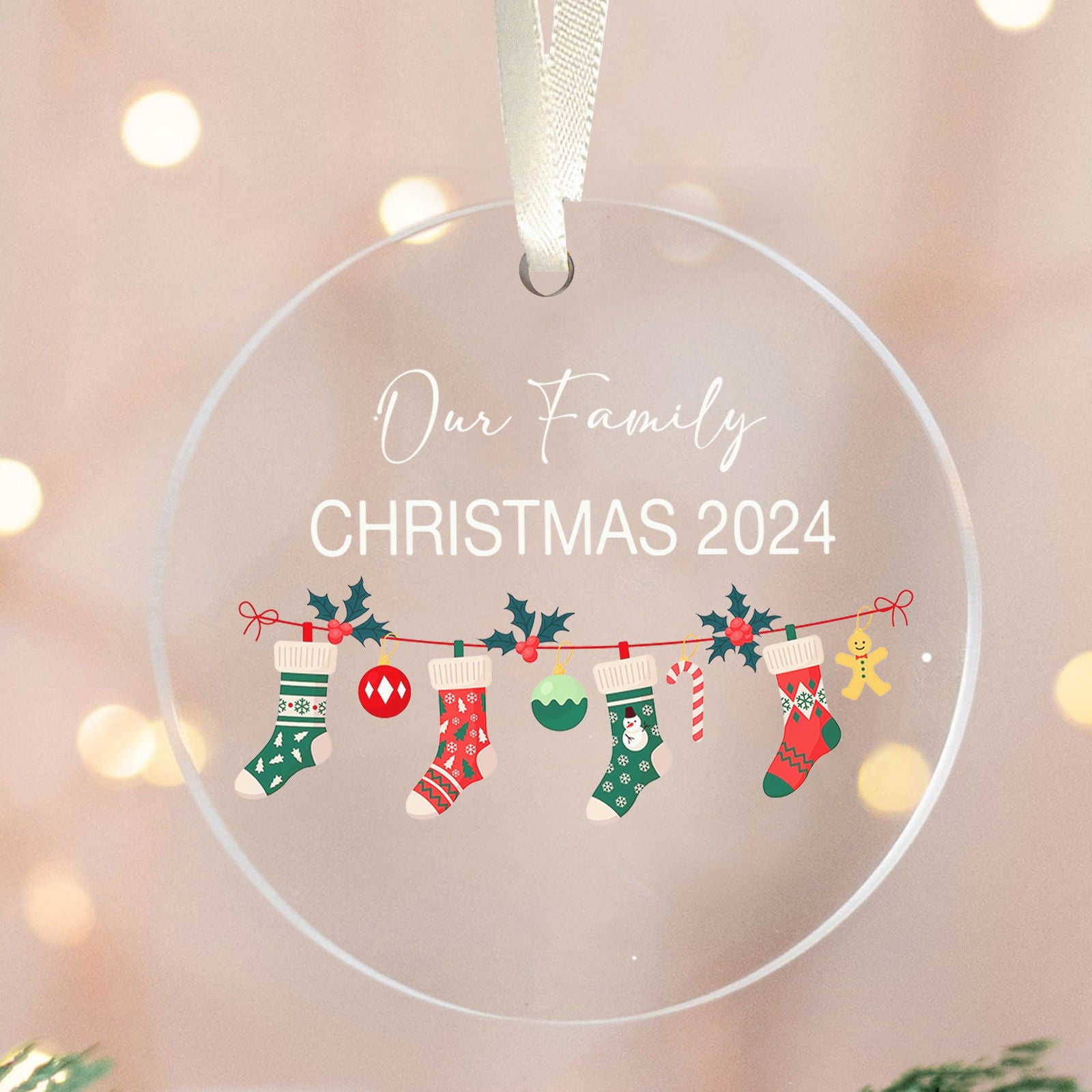 Personalized Family Christmas Ornament 2024 – Custom Family & Pet Ornament AV03-12 - Kindlytoys