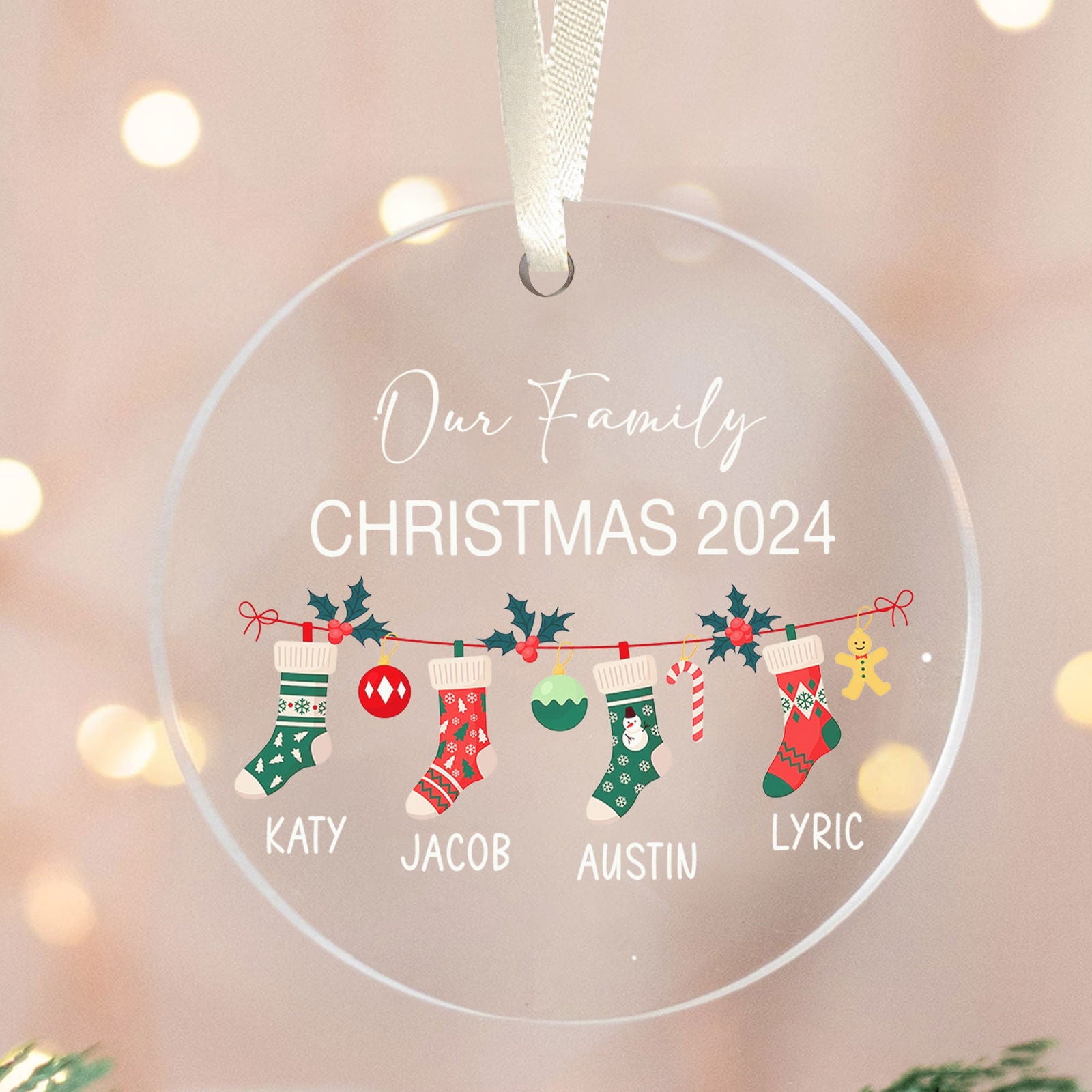 Personalized Family Christmas Ornament 2024 – Custom Family & Pet Ornament AV03-12 - Kindlytoys